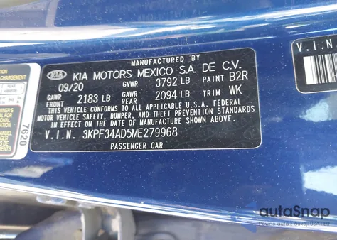 2021 Kia Forte Gt-Line from USA, damaged, VIN 3KPF34AD5ME279968